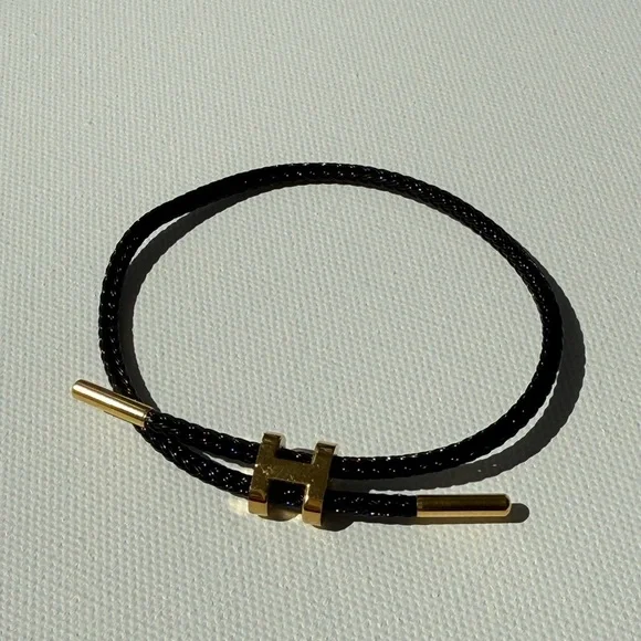 Unisex Black ⚫️ Rope Stainless Steel Pull H Bracelet - Picture 8 of 10